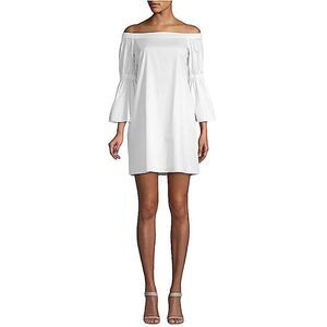 TIBI White Satin Poplin Off the Shoulder Dress